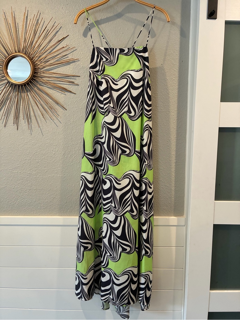 United In Motion Green Black White Patterned Maxi Dress
